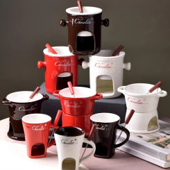 130ml/280ml Ceramic Fondue Mug Chocolate Fondue Pot Cheese Butter Warmer Hot Pot Chocolate Cheese Melt Pot Kitchen Tool