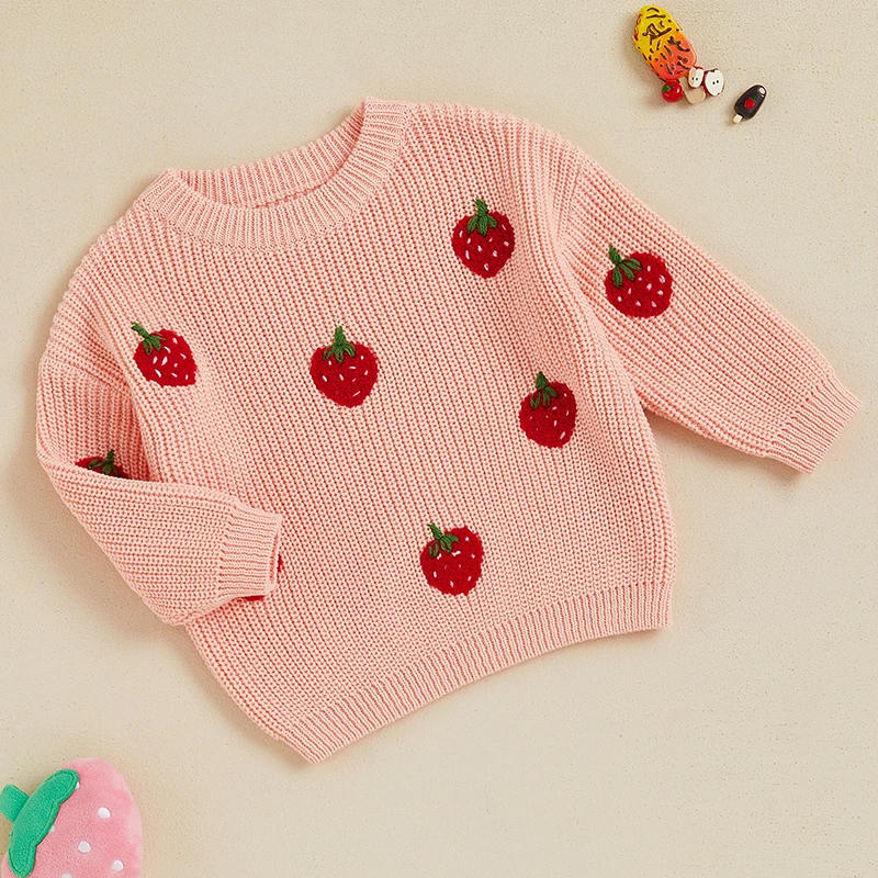 Description Picture 4 of itemToddler Girls Sweater Strawberry Embroidered Long Sleeve Pullovers Fall Winter Kids Clothes Baby Jumpers Tops