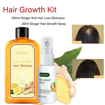 Herbal Hair Growth Kit Organic 100ml Ginger Anti Loss Hair Shampoo Treatment Thinning Hair 20ml Ginseng Hair Regrowth Spray