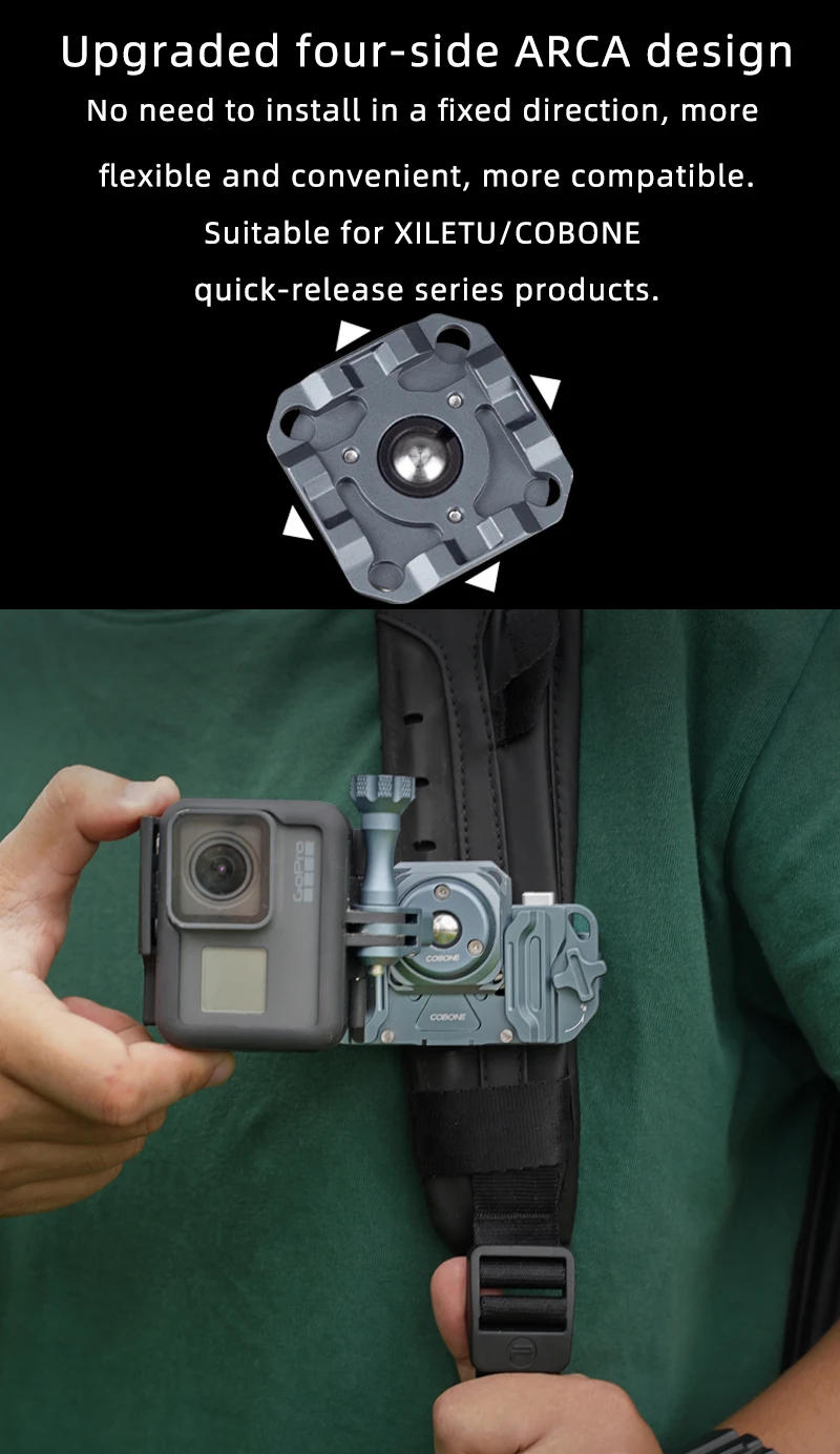 Description Picture 6 of itemXILETU Sports Camera Quick Release Plate for DJI Action3/4 GoPro Insta360 Accessories Arca Tripod Head Magnetic Phone Holder