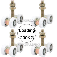 4PCS Heavy Industrial Hanging Track Rollers Nylon Bearing Silent Sliding Door Rollers Folding Door Guide Rail Wheels Load 200KG
