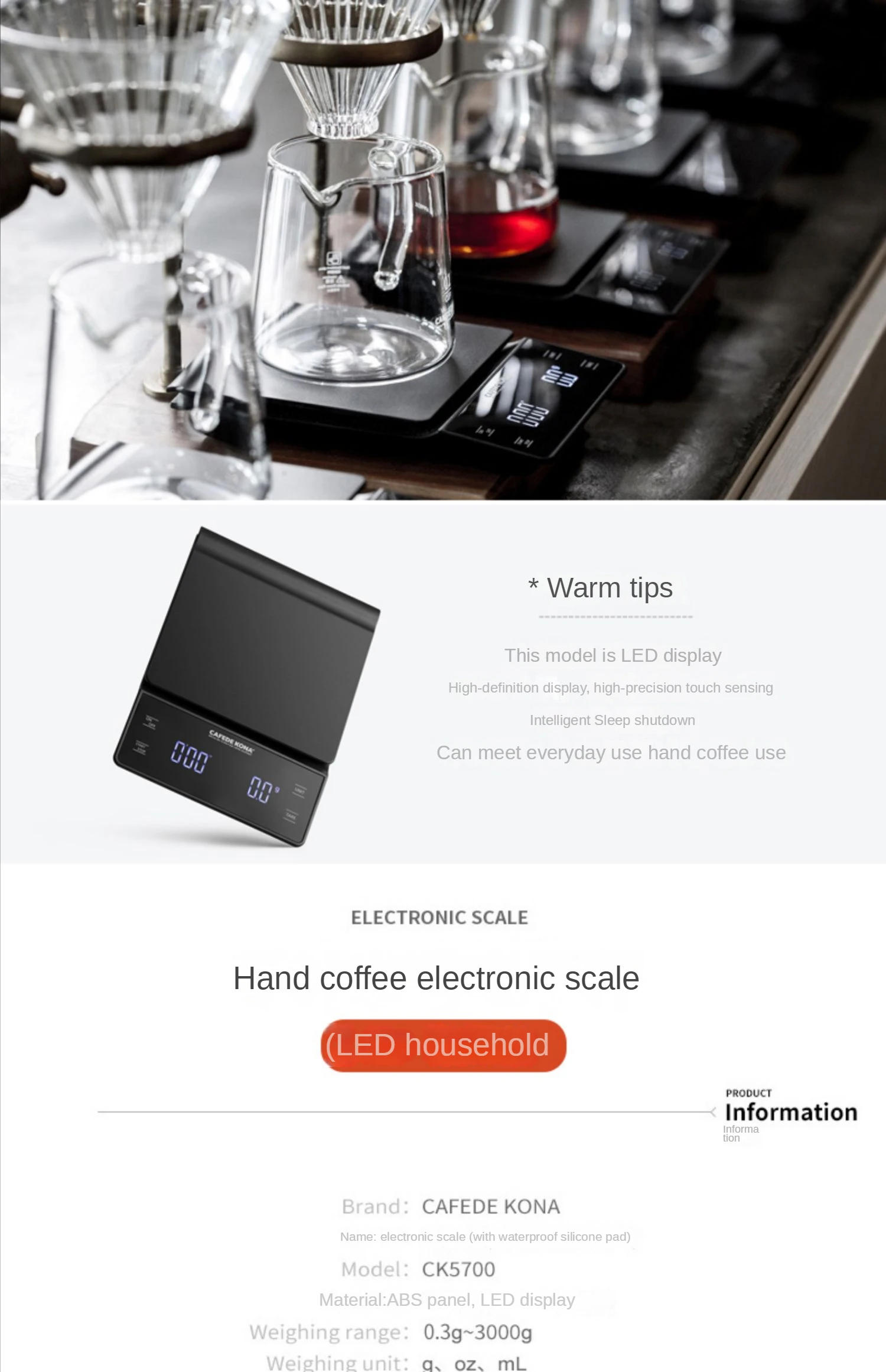 Description Picture 2 of itemSmart Coffee Scale Kitchen Food Scale Digital Electronic Scale with Timer Precision Jewelry Scale Mini Household Weighing Scale