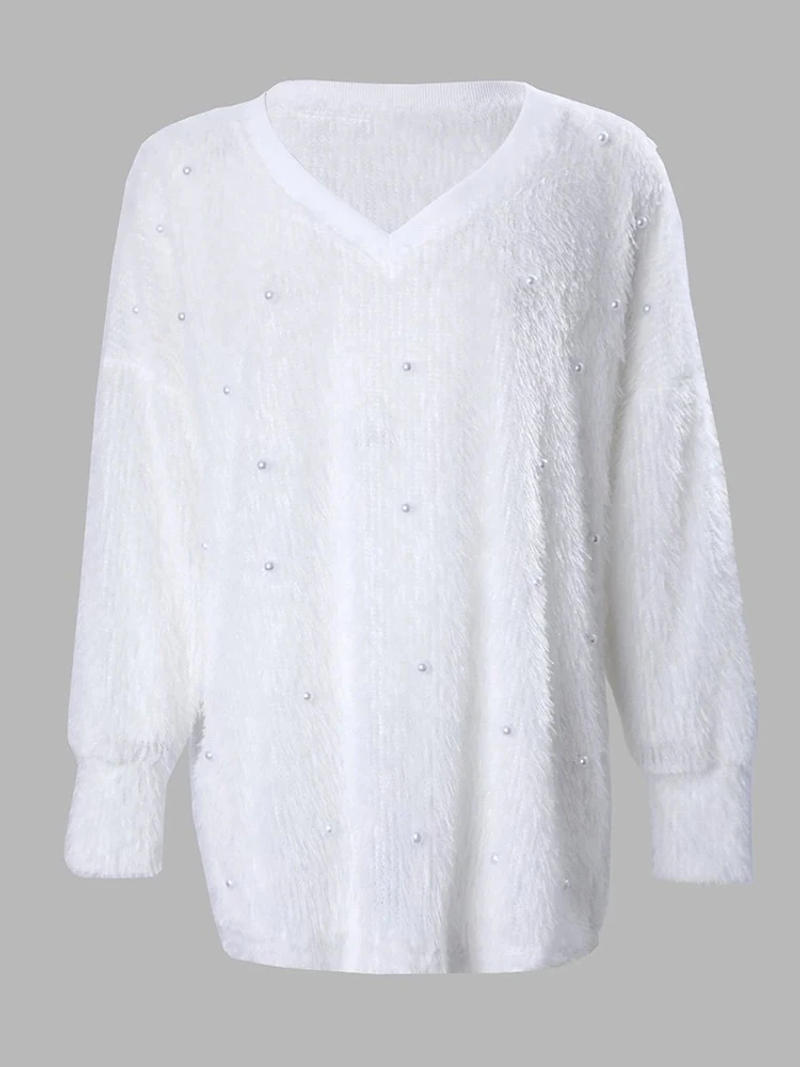 Description Picture 4 of itemWomen's Pullover Sweater Jumper Ribbed Knit Oversized Solid Color V Neck Stylish Casual Outdoor Daily Fall Winter