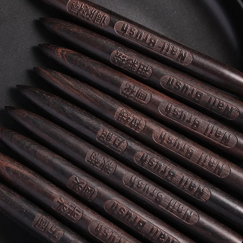 Description Picture 6 of itemRound Wood Handle Nail Art Brush Triangular Spatula Drawing Painting Line Pen Flat Round Metal Manicure Tools