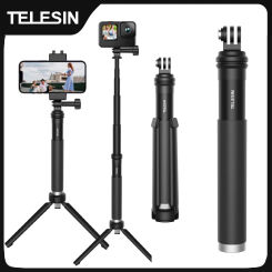 TELESIN 0.9M Aluminum Alloy Selfie Stick Monopod Tripod for GoPro Hero 12 11 10 9 8 7 6 Insta360 DJI OSMO Action for Smart Phone