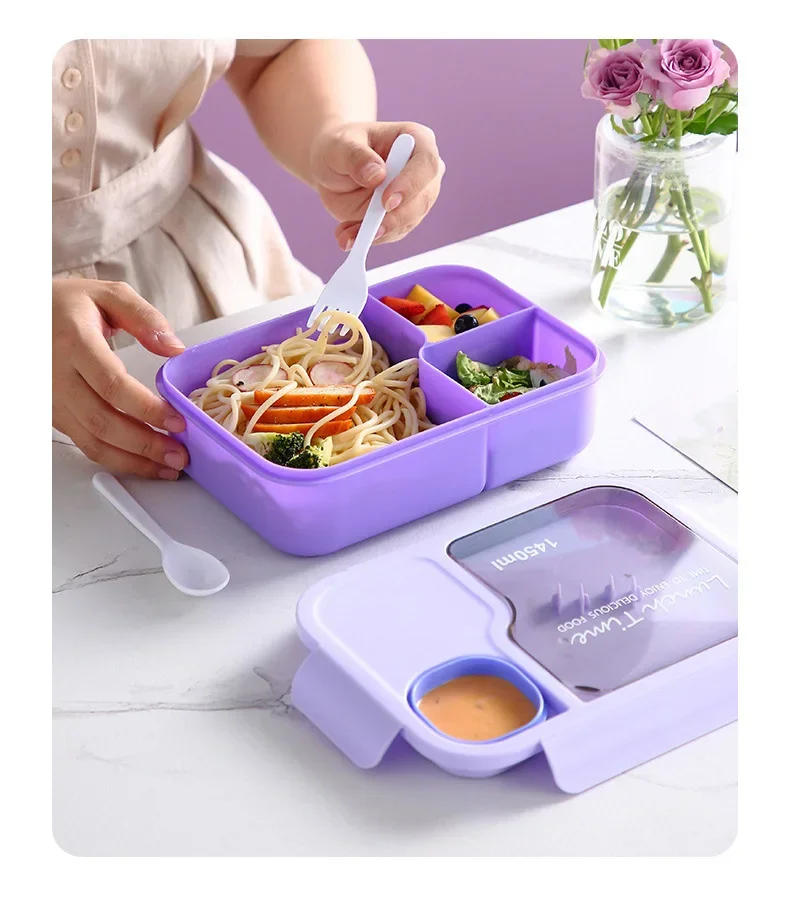 Description Picture 3 of itemBento Lunch Box for Kids Girls Cartoon Students Kawaii Cute Heated 3 Grid Sandwich Snack Food Box Special Canteen Food Storage