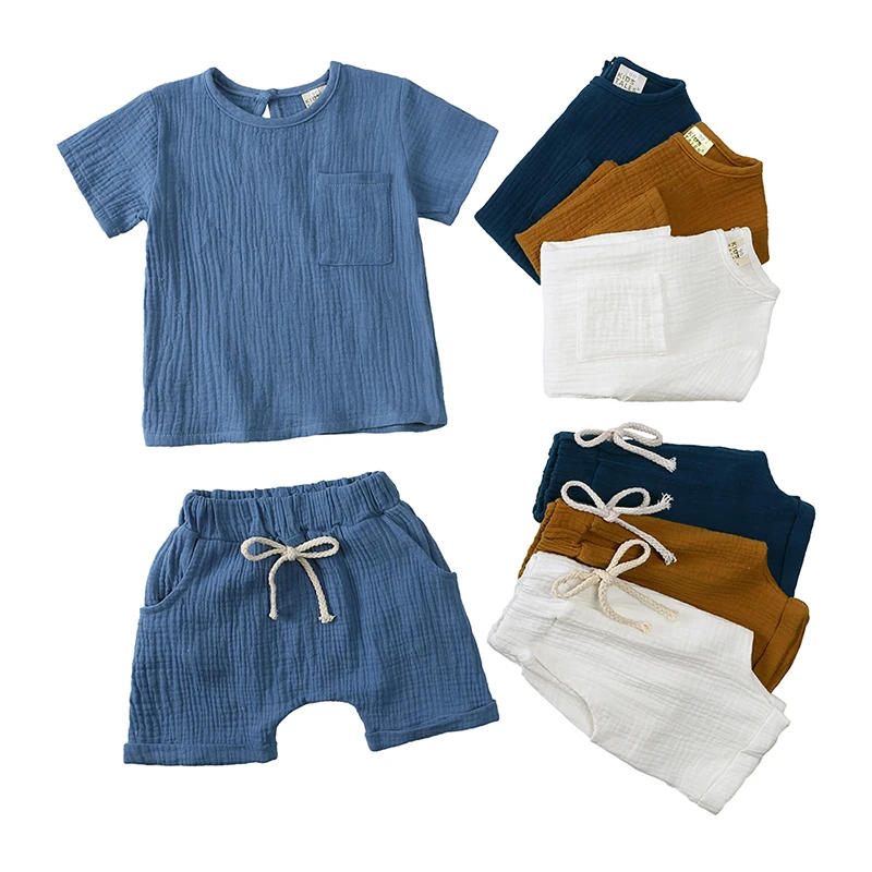 Description Picture 5 of item2025 Toddler Kids Infant Baby Boys Clothing Sets For Newborn Organic Cotton Top T-Shirt+Shorts Suit Girls Clothes Outfits 2 Pcs