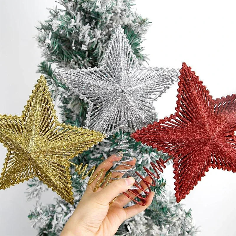 Description Picture 4 of item25cm Red Glitter Christmas Tree Topper Iron Star Christmas Decor For Home Xmas Tree Ornaments Navidad New Year 2025 Natal Noel