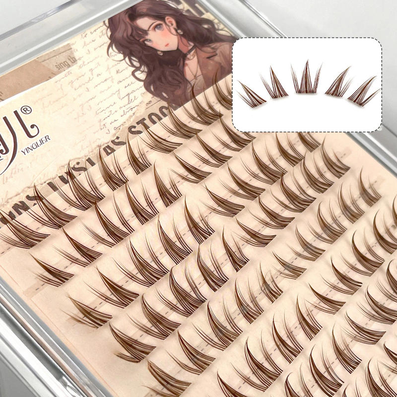 Description Picture 4 of item10 Rows Sunflower False Eyelashes Brown Natural Segmented Single Cluster Lashes Butterfly Series Girl Comic Eyelash