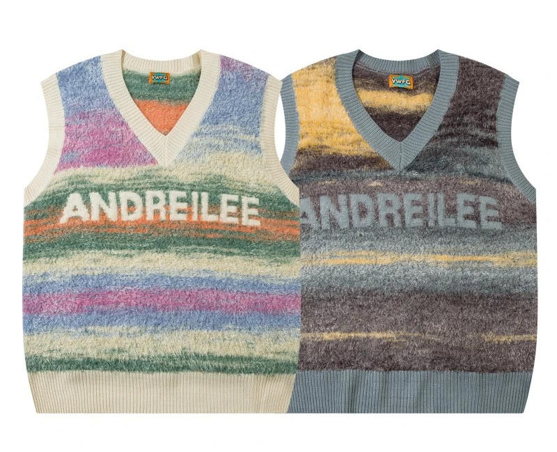 Description Picture 3 of itemHarajuku Plush Sweater Vest Men Women Gradient Striped Loose Sleeveless V-neck Pullover Autumn Winter Korean Casual Sweaters New