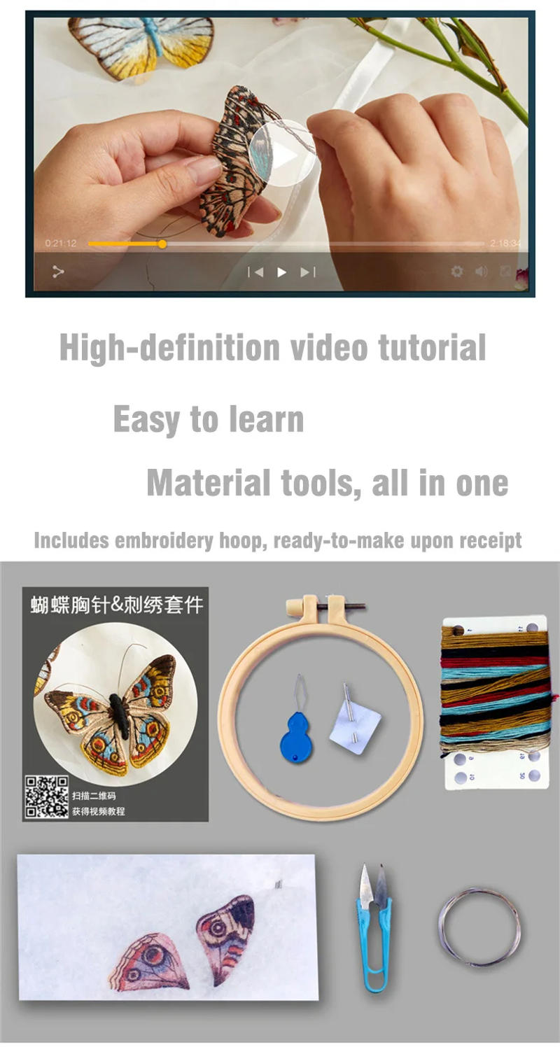 Description Picture 5 of itemStarter Embroidery Kit Handmade Butterfly Diy Sewing Embroidered Kit With Hoop Embroideri Home Decor Needlework Cross-stitch Set