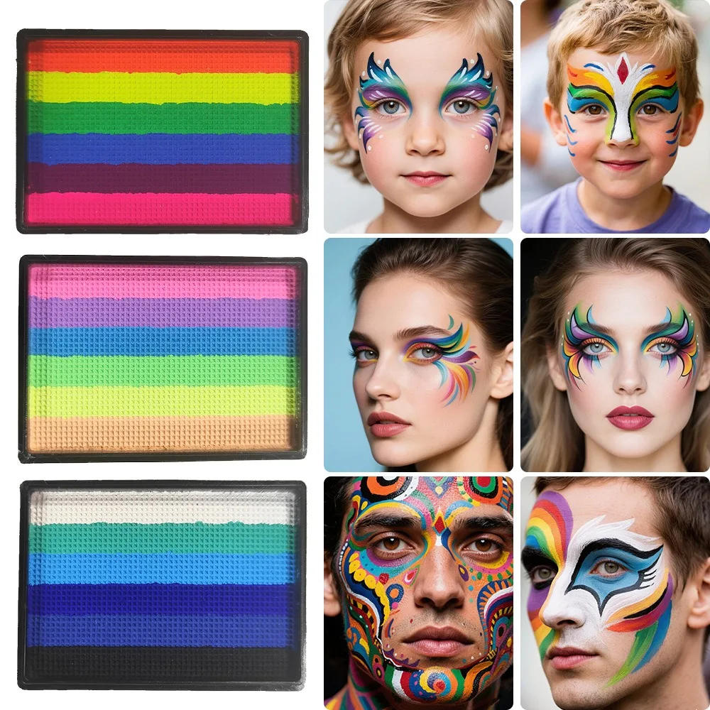 Description Picture 3 of itemRainbow Water Based Face Body Painting Palette Festive Washable 25g Non toxic One Stroke Face Paint Split Cakes Makeup Pigments