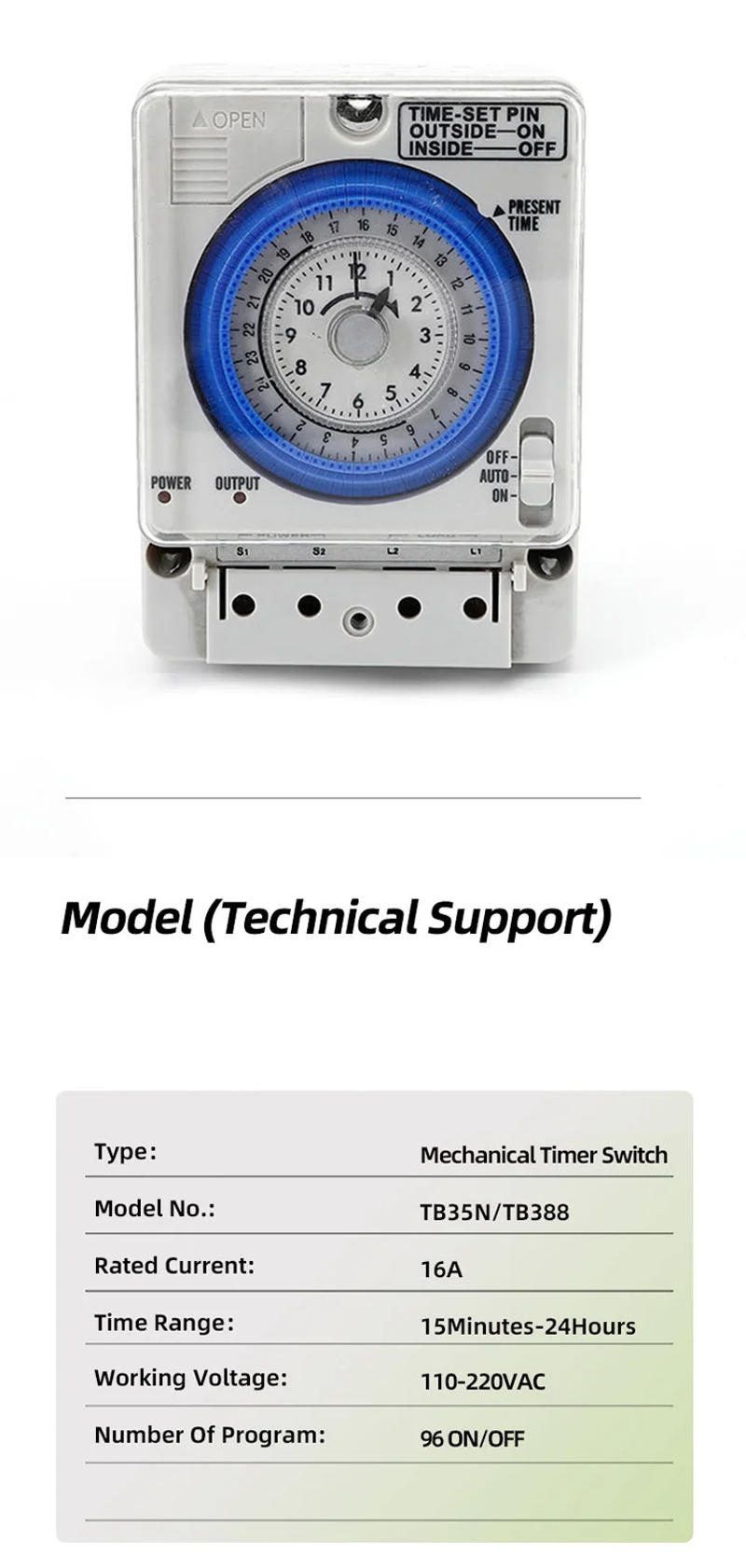 Description Picture 2 of itemElectrical Mechanical Timer Switch Analog Dial Timers 24hours 7days 15A 20A Din Rail Weekly Programmable Timer Controller