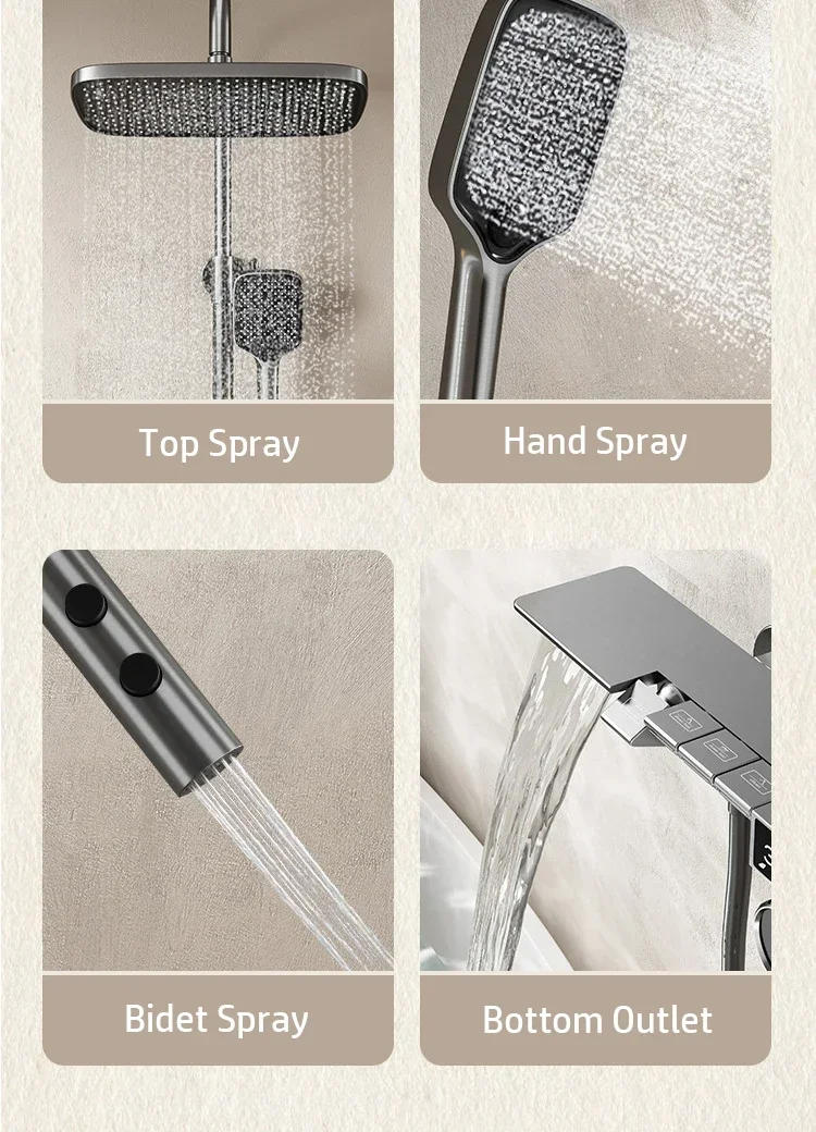 Description Picture 4 of itemHot Cold Bath Shower Rain Mixer Faucet Bathroom LCD Digital Thermostatic Shower System Bathtub Wall Mount Full Set Modern Grifo