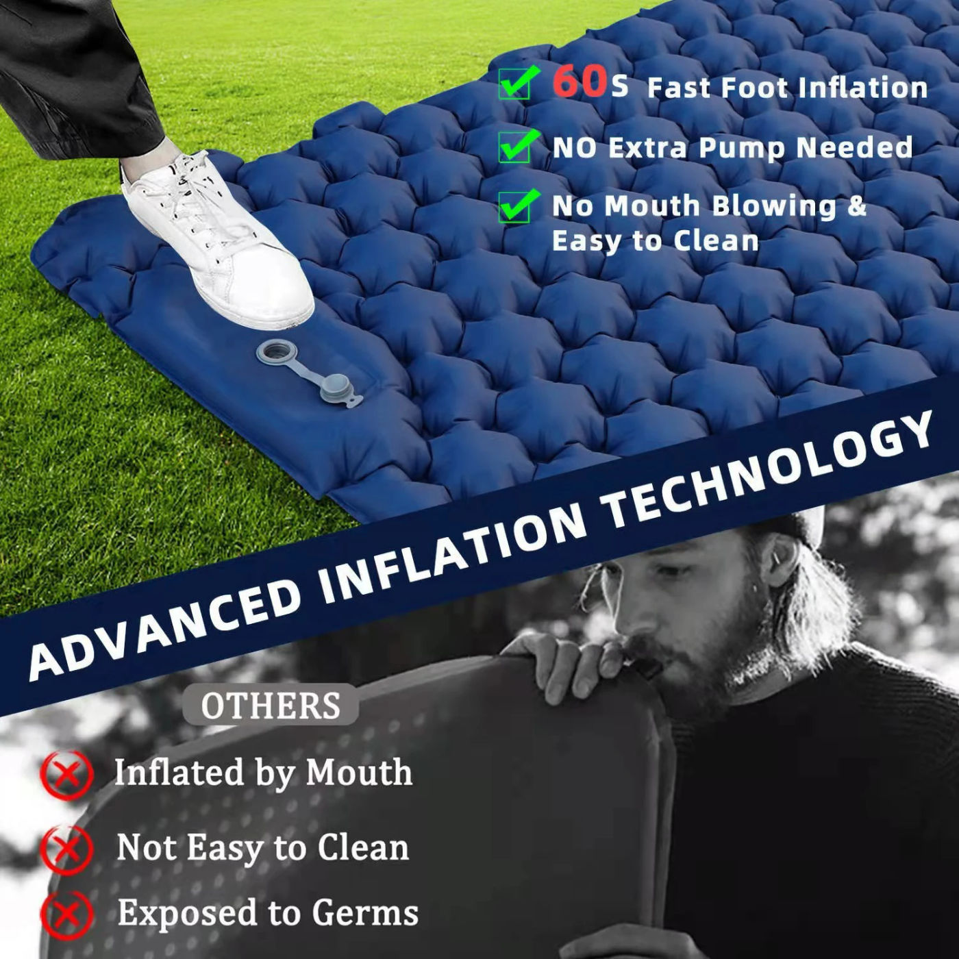 Description Picture 6 of itemTomshoo Double Inflatable Mattress Single Camping Mat with Air Pillow Portable Air Mattress Waterproof Backpacking Sleeping Pad