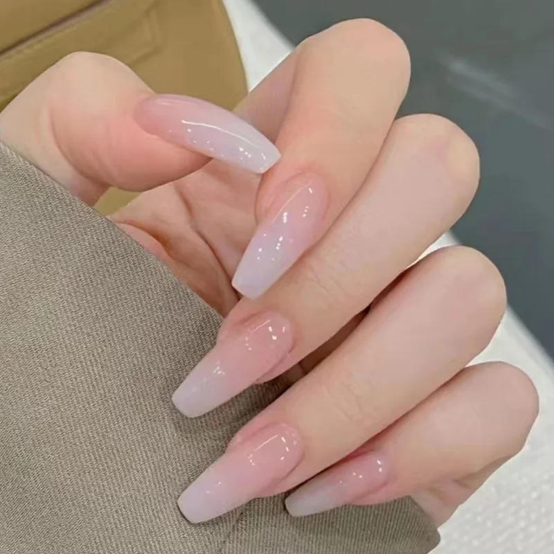 Description Picture 2 of item24Pcs/Box Long Coffin Artifical False Nails Gradient Color with Glue Fake Nails Wearable Ballerina Simple Press on Nails Tips