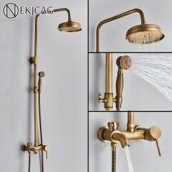 Antique Bathroom Shower Hot Cold Water Mixer System with Brass Handshower Rainfall Shower  Wall-mounted