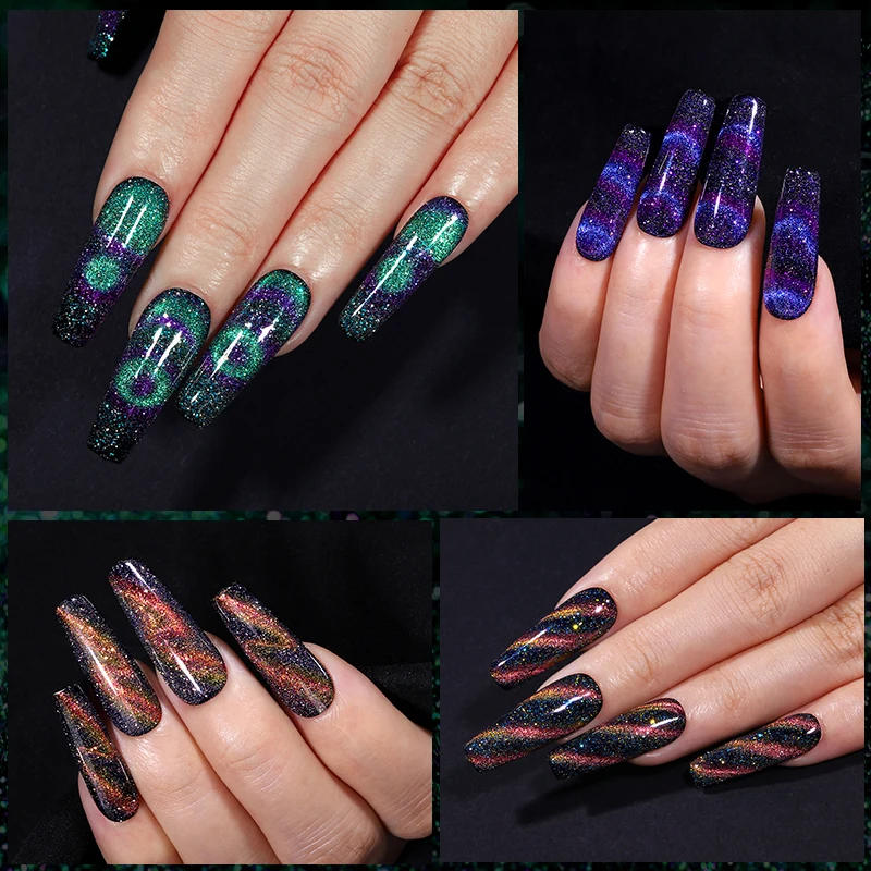 Description Picture 4 of itemYOKEFELLOW Gel Nail Polish 9D Cat Magnetic Gel Shiny 12 Colors Glitter Holographic Laser UV LED Varnish Cat-Eye Nails 10ML/1PC