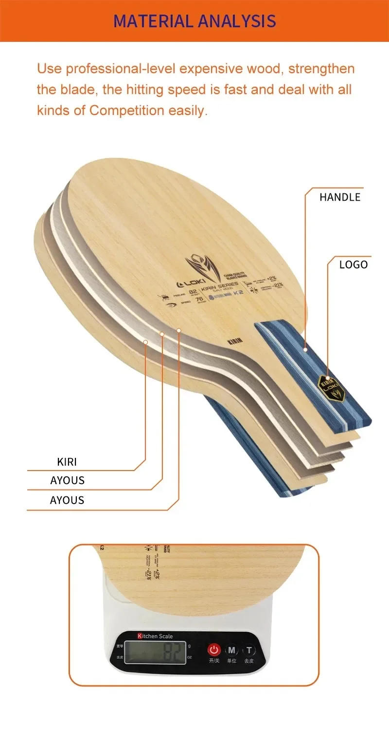 Description Picture 4 of itemLOKI Kirin K2 Table Tennis Blade 5 Layers Pure Wood Pingpong Paddle Beginner Training Ping Pong Racket OFF