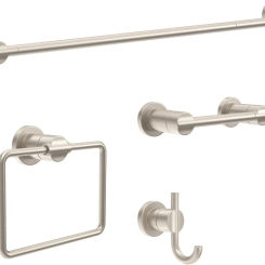 NIC64-DN Nicoli 4-Piece Bath Hardware Set 18 To 24 in. Towel Bar, Toilet Paper Holder, Towel Ring, Towel Hook in Brushed Nickel