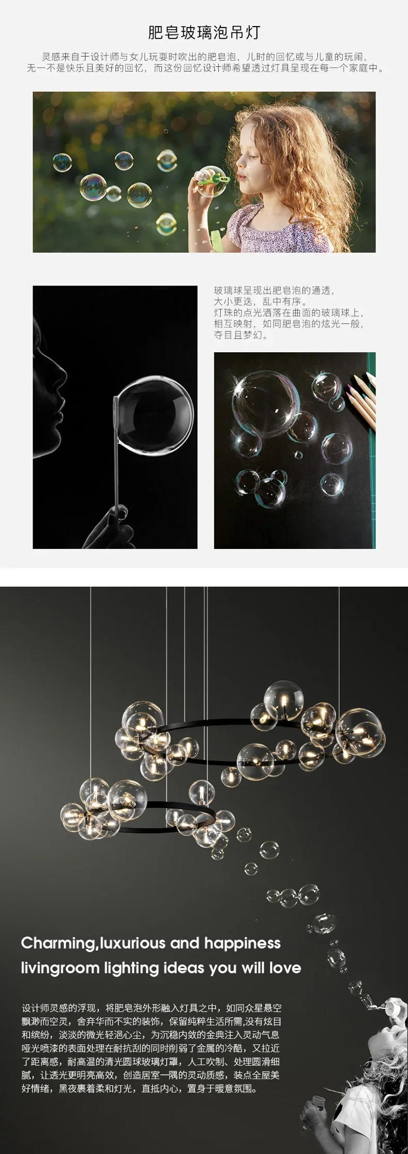 Description Picture 4 of itemModern Nordic Glass Bubble Ceiling ChandeliersLiving Room Pendant Lamps Restaurant LED Lighting Kitchen Decor Hanging Lights
