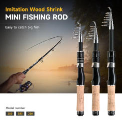 Telescopic Lure Rod 1.6M 1.8M 2.1M Carbon Spinning Rod Baitcasting Fishing PoleWooden Handle Casting Fishing Tackle Ravel Lure