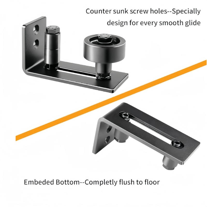 Description Picture 6 of itemAdjustable Floor Bottom Guide Sliding Barn Door 8 Setup Options for DIYers Flush Design Bottom Flat Stay Roller