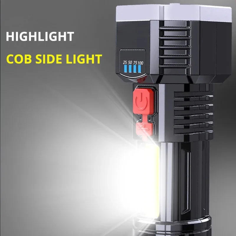 Description Picture 4 of item9 LED Super Bright Flashlight Rechargeable Outdoor Multi-function Waterproof Led Long-range Spotlight Battery Display COB Light