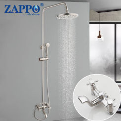 ZAPPO Nickel Brushed  Shower Set Brass Bathroom Shower System Wall Mounted Shower Head Bathtub Mixer Dual Handle Faucets Tap