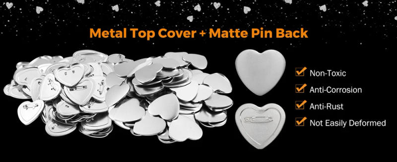 Description Picture 4 of itemHeart-Shaped Badge Button Maker Parts, Blank Pin Badges Press Button Parts DIY Badge Making Machine Part Supplies 50/100/200PCS
