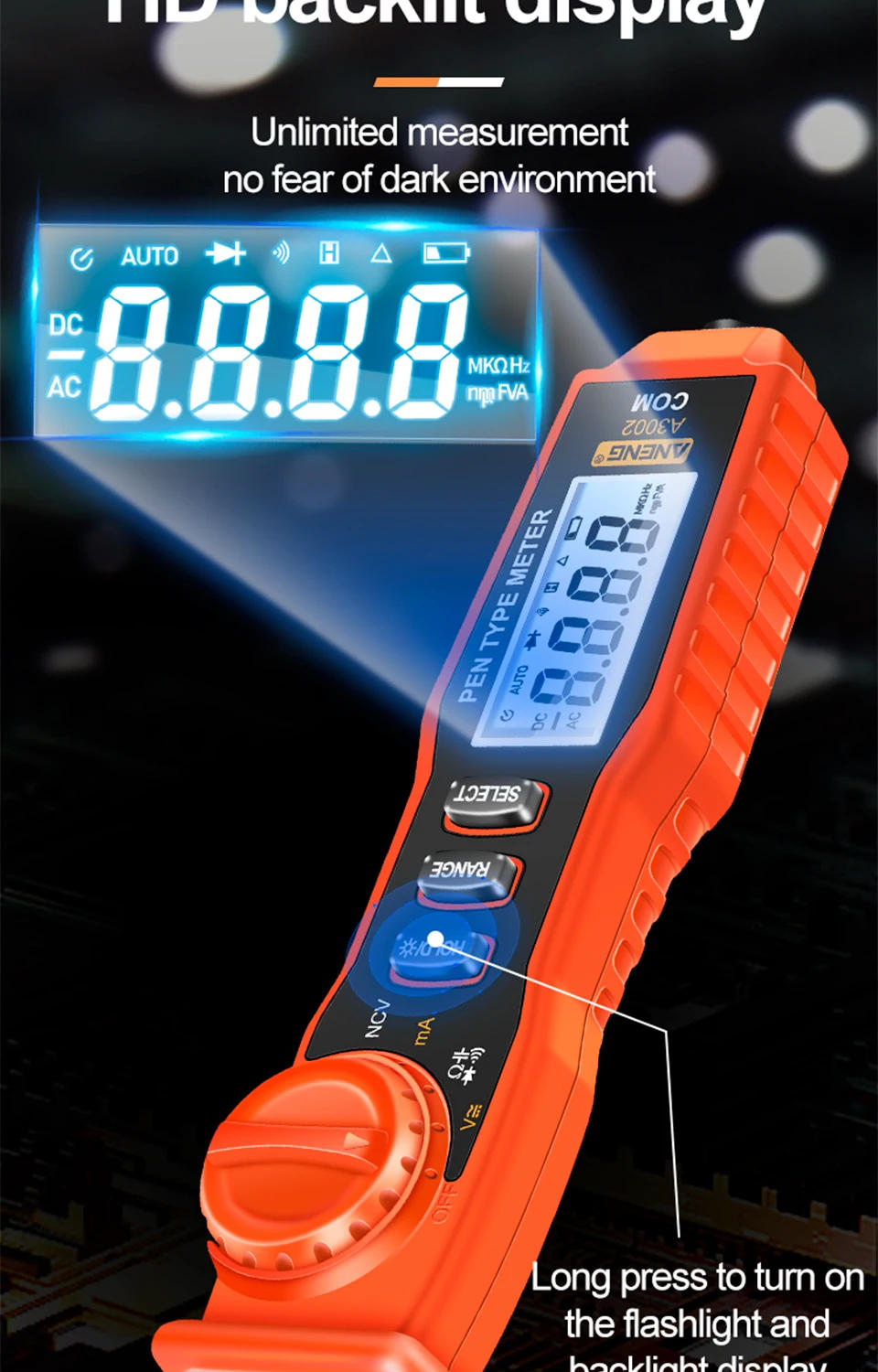 Description Picture 5 of itemANENG A3002/A3003/A3004/A3005/A3009 4000/6000 Count Pen Type Meter Multimeters Sensor Pocket Black Pen Style Test True RMS Tools