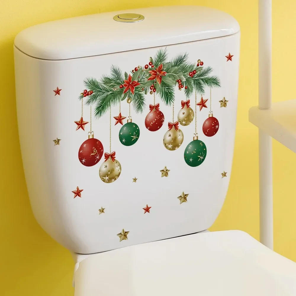 Description Picture 3 of itemChristmas Hanging Ball Toilet Stickers Xmas Star Balls Sticker Merry Christmas Home Toilet Decor Stickers Happy New Year 2025