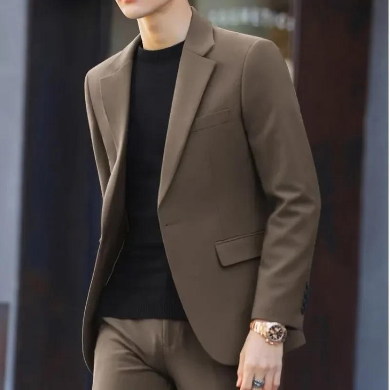 Description Picture 2 of itemSingle-breasted Men's Fashionable Western-style Suit Top Casual Autumn Trendy Long Sleeve Solid Color Blazer