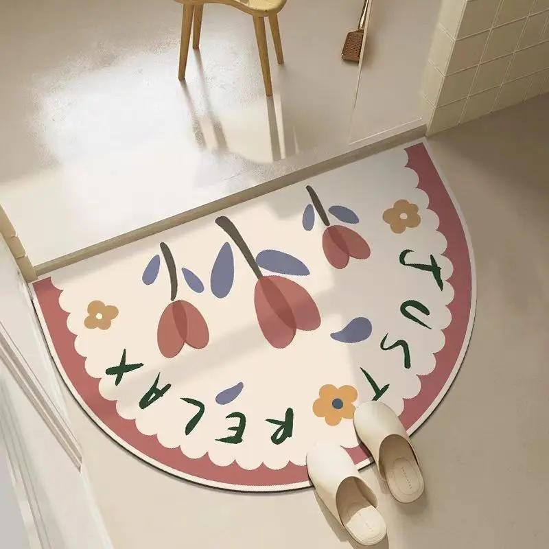 Description Picture 2 of itemCartoon Bathroom Foot Mat Imitation Cashmere Bathroom Floor Mat Thickened Half Round Bathroom Anti Slip Mat Cute Plush Door Mat