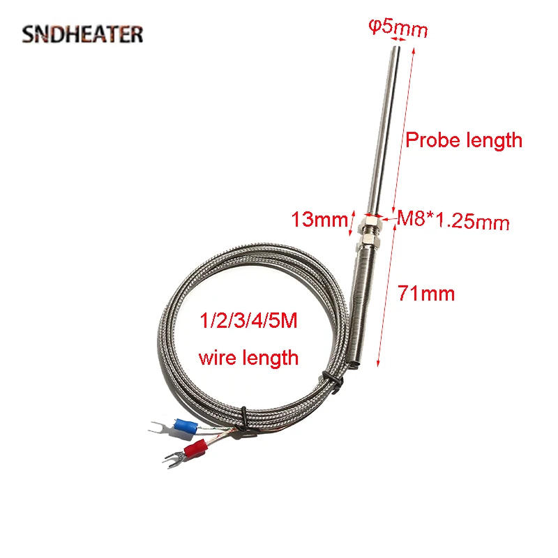 Description Picture 3 of itemSNDHEATER Temperature Sensor Thermocouple M8 PT100 K Type Thermostat 1/2/3/4/5mm Wire Stainless Steel Probe 30/50/100/150/200mm