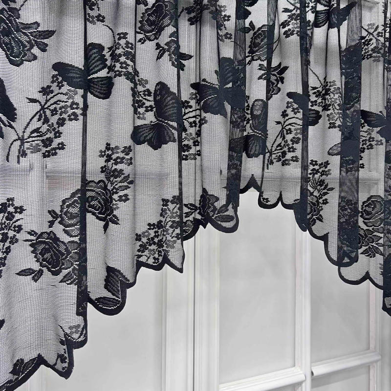 Description Picture 4 of itemCountry Embroidered Butterfly Short Valance Curtain for Kitchen Small Window Half Curtain Rod Pocket Top Roman Drapery