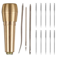 Leather Sewing Kit DIY Leather Sewing Awl Needle with Copper Handle Set Leather Canvas Tent Shoes Repairing Tool Nylon Thread