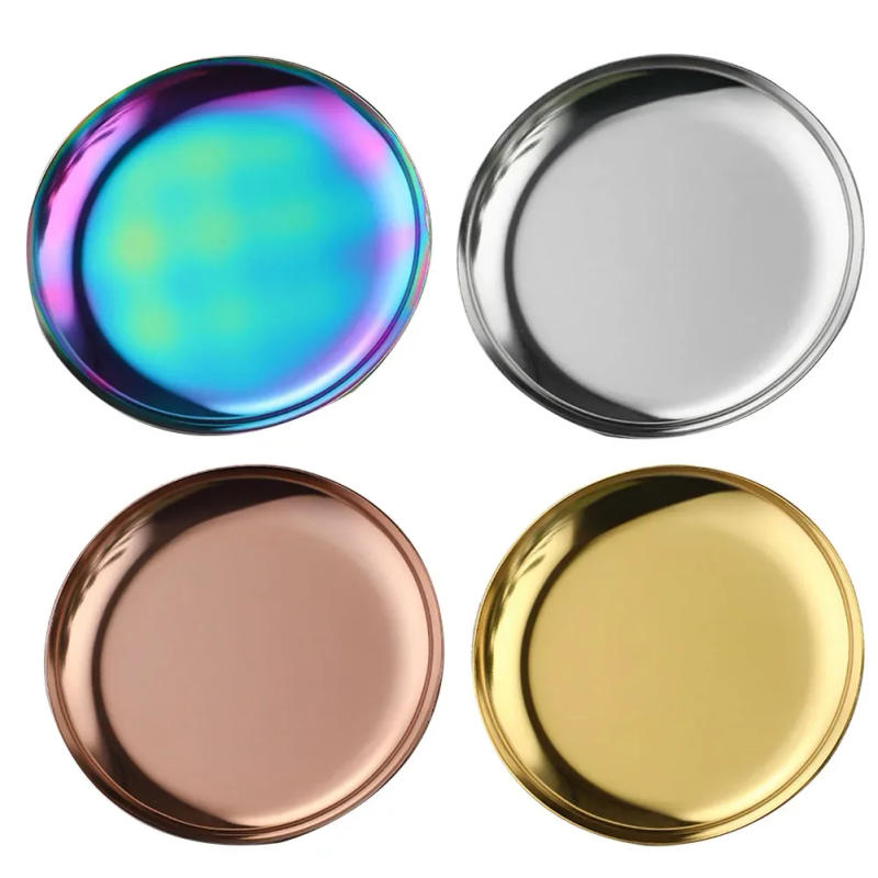 Description Picture 5 of itemStainless Steel Round Storage Tray Desktop Cosmetics Jewelry Storage Tray Food Snack Serving Plate Ornament Decorative Tray
