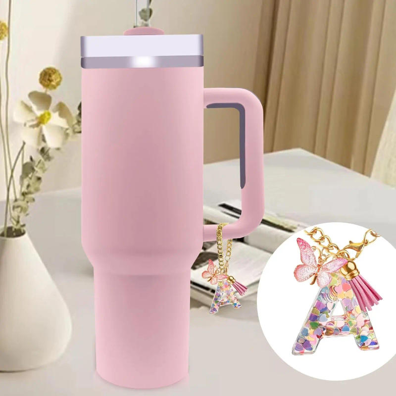 Description Picture 5 of itemLetter Charm Accessories for Stanley Cup with Handle Initial Letter Keychain Handle Charm with Butterfly for Tumbler Women Girls