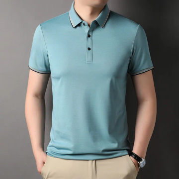 2024 Summer Men Mulberry Silk Polo Shirt Man Casual Short Sleeve Polos Shirts