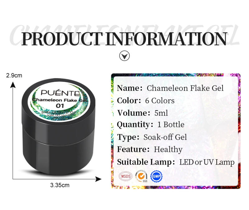 Description Picture 3 of itemChameleon Flake Gel Nail Polish Sparkling Aurora Sequins Nail Gel 5ML Soak Off UV Glitter Gel Varnish Hybrid Nail Art Decoration