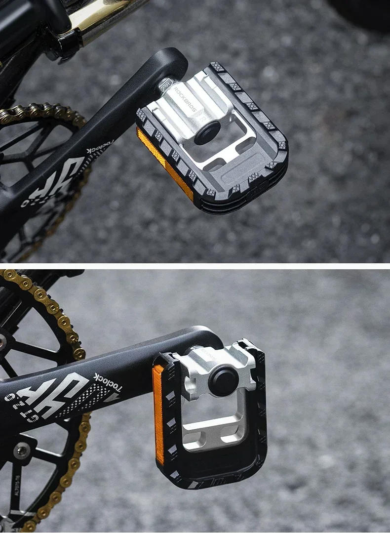 Description Picture 4 of itemROCKBROS Bicycle Pedals Foldable MTB Pedal Aluminum Anti-slip Foldable Pedals Cycling Self-lubricating Bearings Reflective Pedal