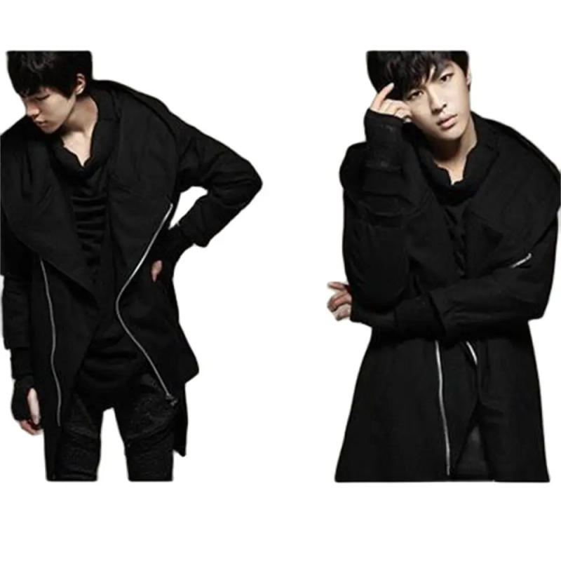 Description Picture 3 of itemMen Cloak Coats Streetwear Hooded Black Long Sleeve Trench Men Cape Outerwear Punk Style Irregular Hip Hop Jackets Spring S-4xl