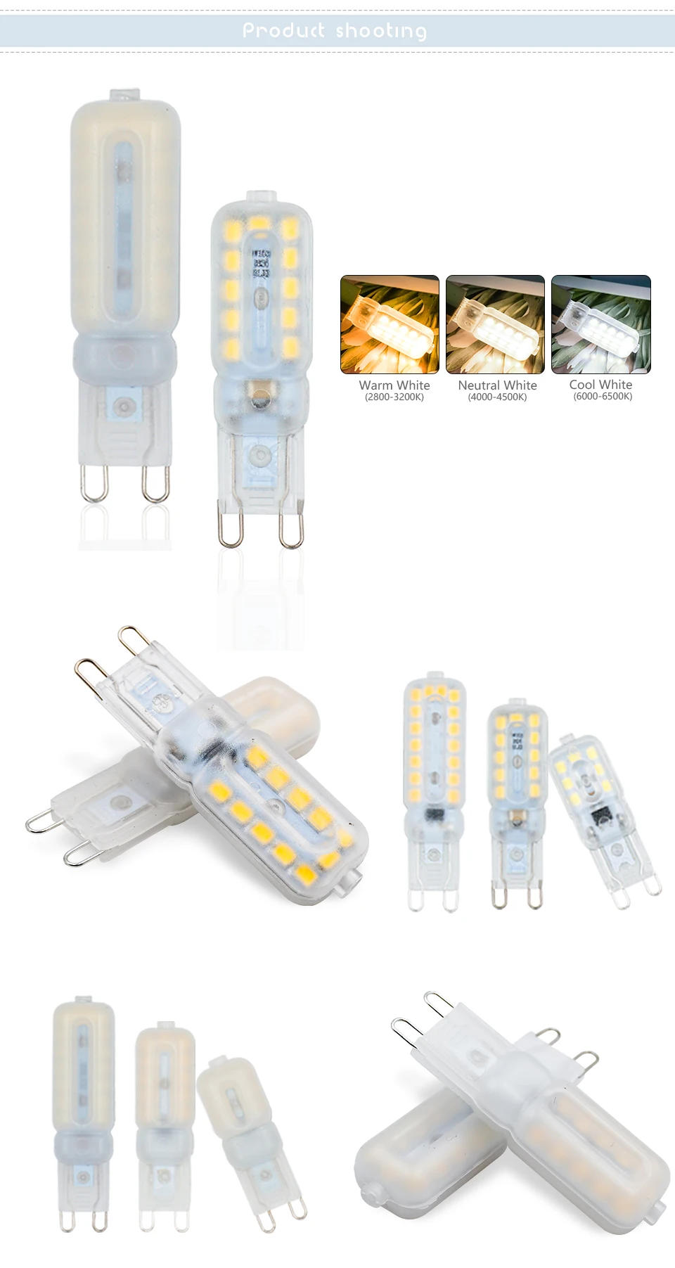 Description Picture 5 of item10pcs/lot G9 LED Light Bulb 220V 3W 5W 7W Cold/Warm/Natural White Spotlight for Crystal Chandelier Replace Halogen Lamp Lighting