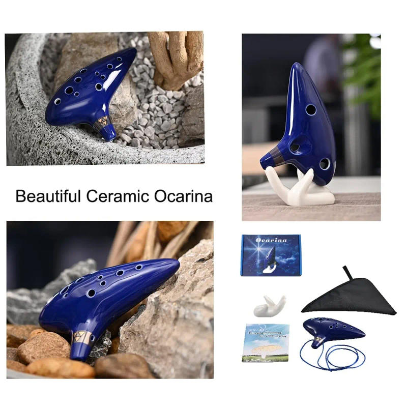 Description Picture 6 of itemOcarina,12 Tones Alto C Ceramic Ocarina Musical Instrument with Song Book Neck String Neck Cord Carry Bag, Blue