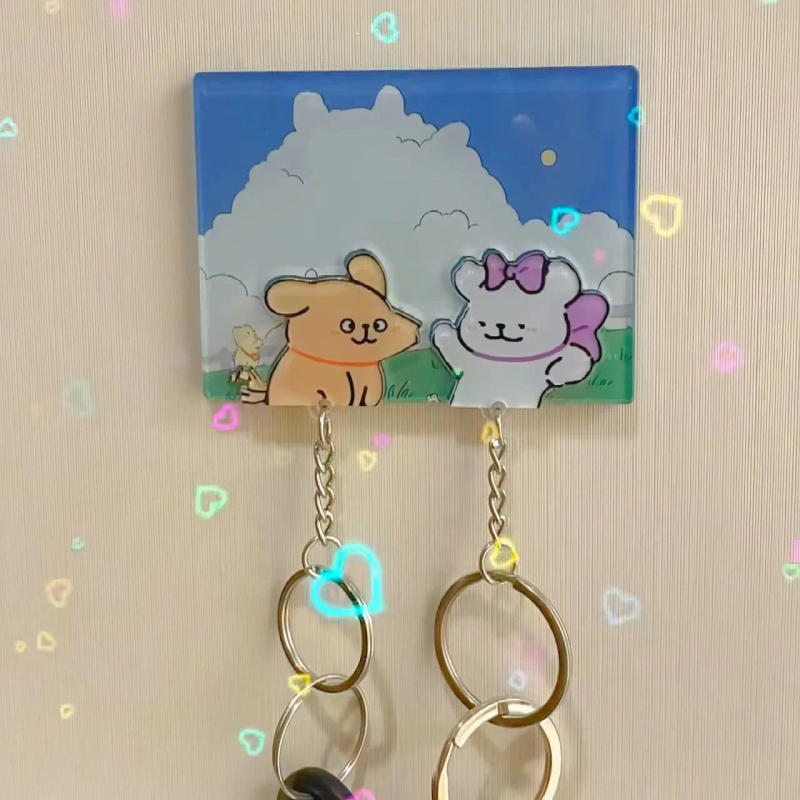 Description Picture 5 of itemUp Movie Key Holder Couple Shared Keychain Hanger Cartoon Dog Acrylic Anti-Lost Jigsaw Key Ring Pendant Hanger Door Home Decor
