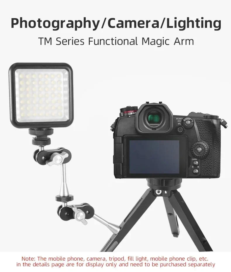 Description Picture 3 of itemMini Magic Arm Double Ball head 1/4 inch Screw for SLR Camera Tripod Camera Cage Rig LED Video Light Microphone Field Monitor