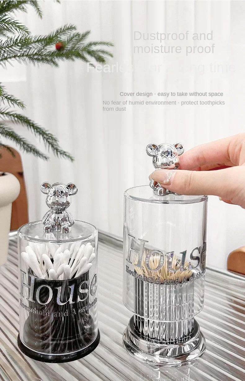 Description Picture 6 of itemCute Bear Toothpick Holder Cotton Swab Rod Storage Box Cosmetics Jewelry Bathroom Makeup Container Lipstick Organizer Box