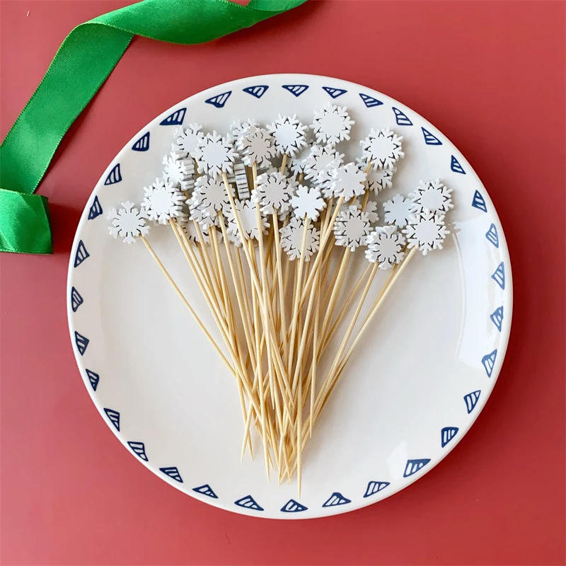 Description Picture 6 of item100Pcs Christmas Bamboo Skewer Cocktail Picks Cupcake Topper Disposable Buffet Dessert Toothpicks Fruit Fork Xmas Party Supplies