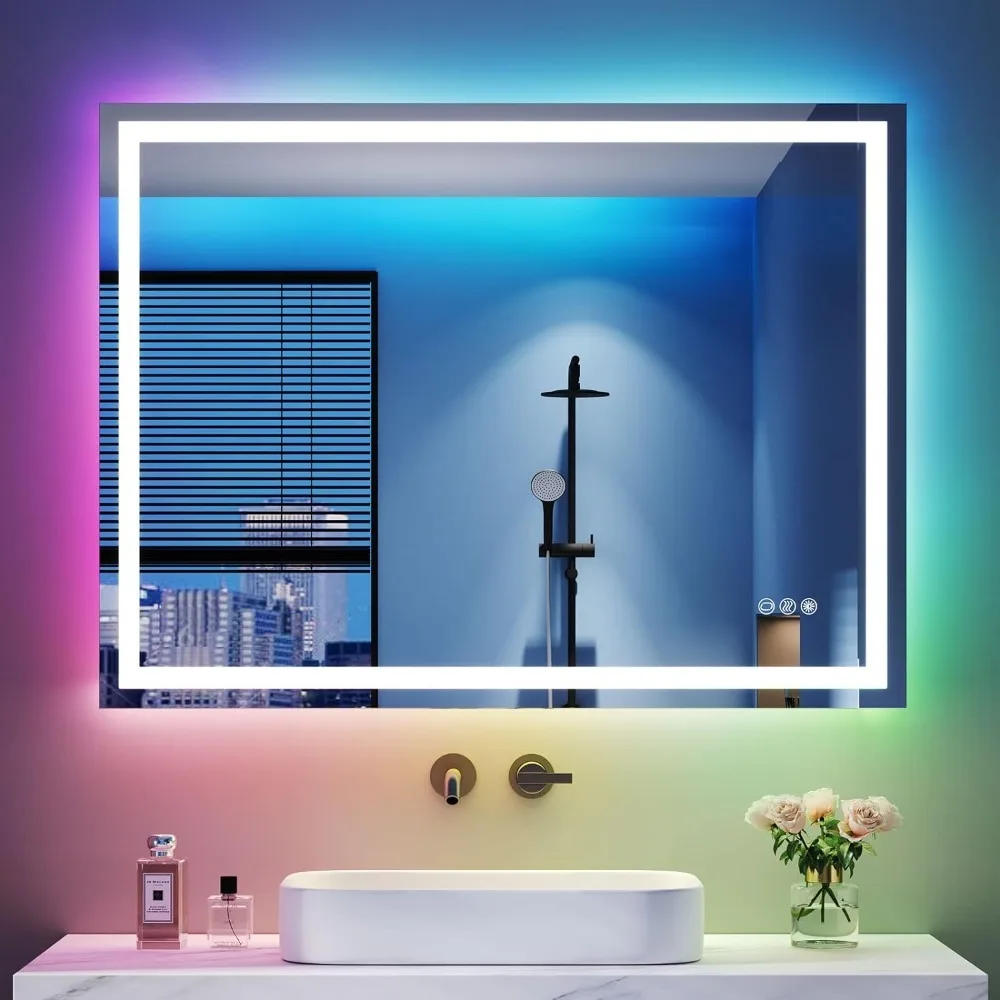 Description Picture 2 of itemWall Mounted Bathroom Vanity Mirror RGB LED Bathroom Mirror With Light Anti-Fog Dimmable Memory Makeup Mirrors Backlight the
